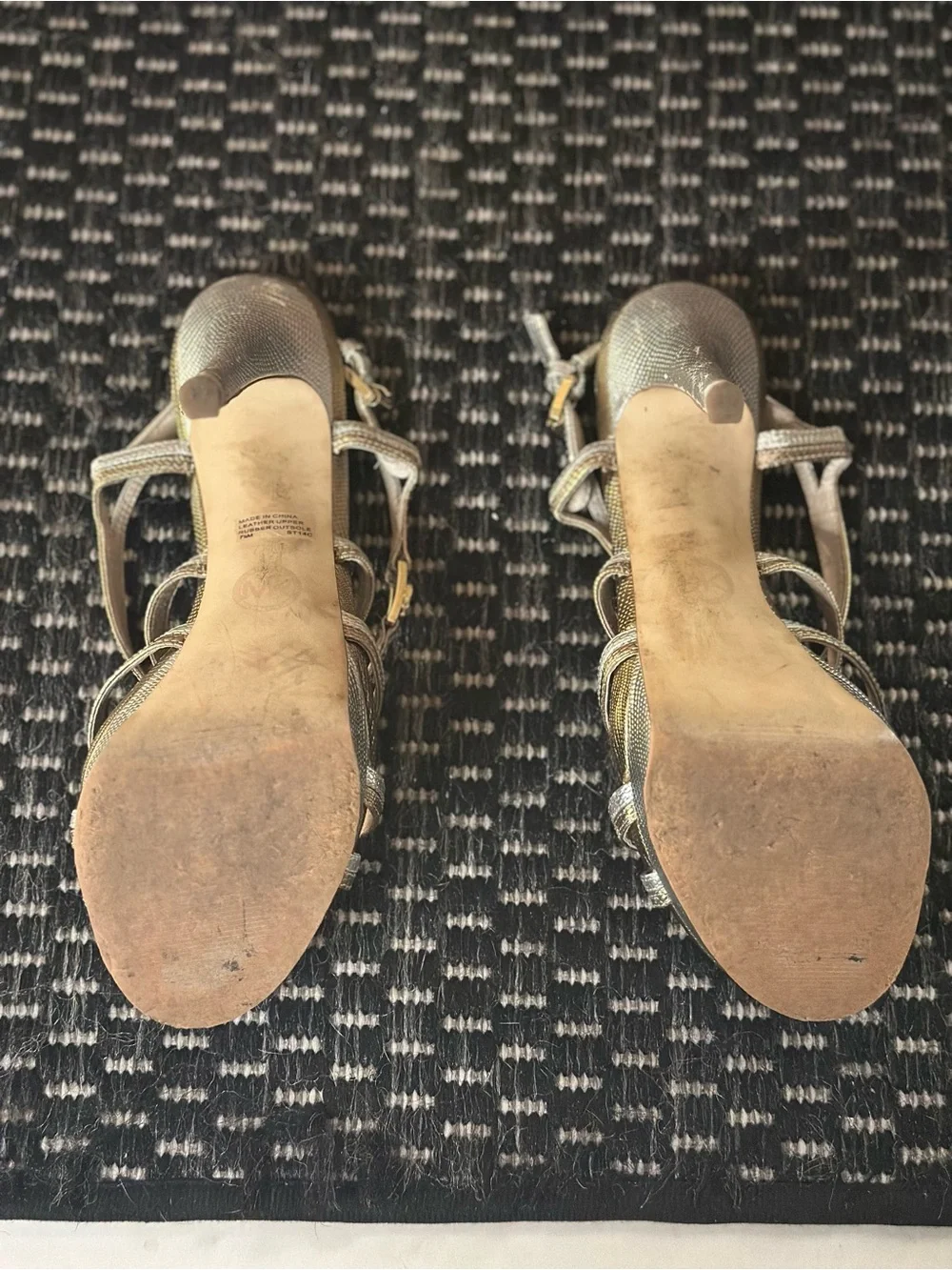 Michael Kors “Cicely” Silver & Gold Leather Strappy Platform Stiletto Heels